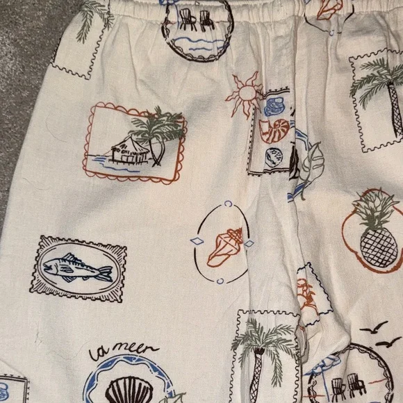 Abercrombie & Fitch Cream Tropical Stamp-Print Linen Pants - Picture 4 of 6